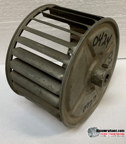 Single Inlet Steel Blower Wheel 4-11/16" Diameter 2-7/8" Width 3/8" Bore with Counterclockwise Rotation and outside hub SKU: 04220228-012-S-AA-CCW-O-001