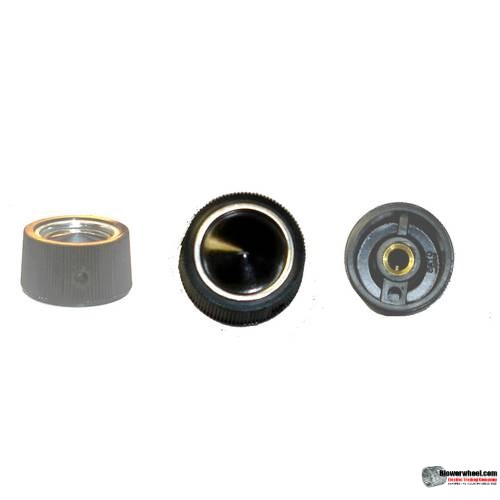 black-circle-with silver-trim-top-knob-with-horizontal-groves-and-set-screw