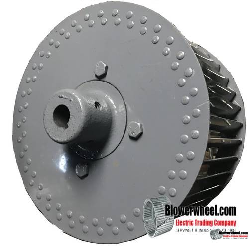 Single Inlet Steel Blower Wheel 9-7/8" D 5-1/8" W 1-1/8" Bore-Counterclockwise  rotation- with outside hub, re-rods and speed band- SKU: 07280504-104-HD-S-CCW-R-SB-O