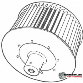 Single Inlet Steel Blower Wheel 12-3/8" D 6" W 24mm Bore-Clockwise  rotation- with outside hub, re-rods- SKU: 12120600-24MM-HD-S-CW-R-O