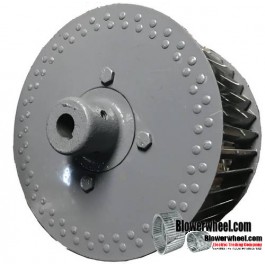 Single Inlet Steel Blower Wheel 9-7/8" D 5-1/8" W 1-1/8" Bore-Counterclockwise  rotation- with outside hub, re-rods and speed band- SKU: 07280504-104-HD-S-CCW-R-SB-O