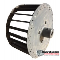 Single Inlet Steel Blower Wheel 9" Diameter 4-3/8" Width 5/8" Bore with Counterclockwise Rotation with outside hub SKU: 09000412-020-S-T-CCW-O-001