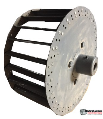 Single Inlet Steel Blower Wheel 9" Diameter 4-3/8" Width 5/8" Bore with Counterclockwise Rotation with outside hub SKU: 09000412-020-S-T-CCW-O-001
