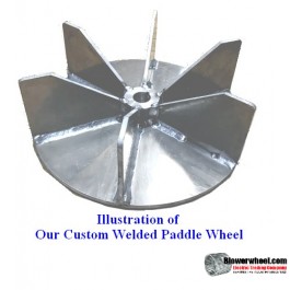 Welded Aluminum Paddle Wheel Blower Wheel 11-3/4" D 3-7/8" W 1-1/8" Bore - with inside hub  and 6 Flat Blades SKU: PW11240328-104-HD-A-6FBlade