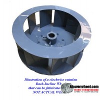 Backward Incline 304 Stainless Steel Blower Wheel 6-1/4" D 3-1/2" W 14mm Bore-  rotation- with inside hub and 6 straight flat blades- SKU: BIW06080316-14mm-HD-S-5FB